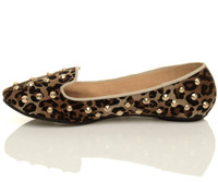 Left side view of Leopard Suede Flat Studded Loafers Dolly Shoes