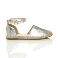 Right side view of Silver PU Flat Studded Ankle Strap Espadrilles