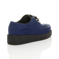 Back right side view of Navy Suede Low Heel Wedge Platform Brothel Creepers