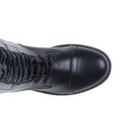 Top view of Black PU Low Heel Military Calf Knee Boots
