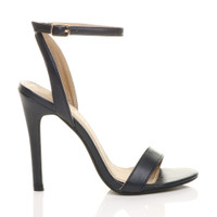 Right side view of Navy PU High Heel Barely There Strappy Sandals