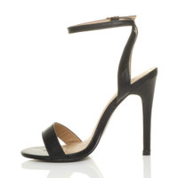 Left side view of Black PU High Heel Barely There Strappy Sandals