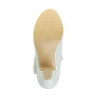 Bottom view of the sole of White Patent Mid Heel Mary Jane Diamante Court Shoes