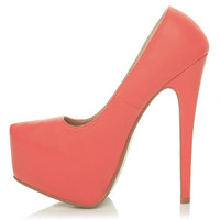 Left side view of Coral PU High Heel Pointed Platform Court Shoes