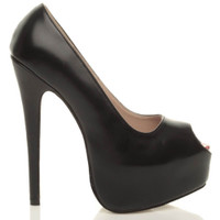 Right side view of Black Suede High Heel Platform Almond Peep Toe Court Shoes