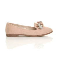 Right side view of Pink Suede Flat Flower Diamante Loafers Shoes