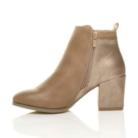 Left side view of Taupe PU High Block Heel Metallic Contrast Ankle Boots