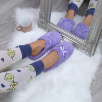 Lilac Flat Fleece Fluffy Mules Slippers