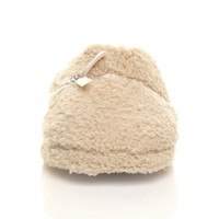 Front view of Beige Flat Fleece Fluffy Mules Slippers