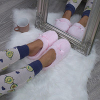 Baby Pink Flat Fleece Fluffy Mules Slippers
