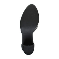 Bottom view of the sole of Black PU Mid Block Heel Ankle Strap Sandals Court Shoes