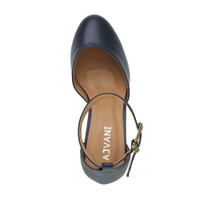 Top view of Navy PU Mid Block Heel Ankle Strap Sandals Court Shoes