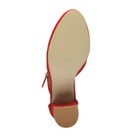 Bottom view of the sole of Red Suede Mid Block Heel Ankle Strap Sandals Court Shoes