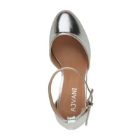 Top view of Silver PU Mid Block Heel Ankle Strap Sandals Court Shoes