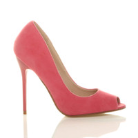 Right side view of Coral Suede High Heel Stiletto Peep Toe Court Shoes Sandals