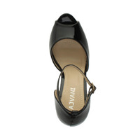 Top view of Black Patent High Heel Ankle Strap Stiletto Peep Toe Shoes Sandals