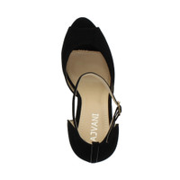 Top view of Black Suede High Heel Ankle Strap Stiletto Peep Toe Shoes Sandals