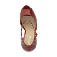 Top view of Burgundy Patent High Heel Ankle Strap Stiletto Peep Toe Shoes Sandals