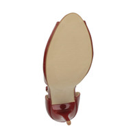 Bottom view of the sole of Burgundy Patent High Heel Ankle Strap Stiletto Peep Toe Shoes Sandals