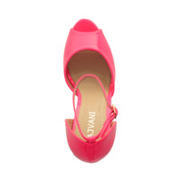 Top view of Neon Fuchsia Patent High Heel Ankle Strap Stiletto Peep Toe Shoes Sandals