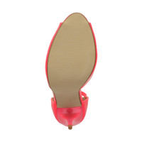 Bottom view of the sole of Neon Fuchsia Patent High Heel Ankle Strap Stiletto Peep Toe Shoes Sandals