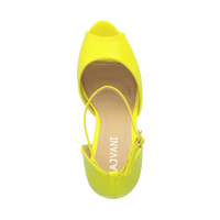 Top view of Neon Yellow Patent High Heel Ankle Strap Stiletto Peep Toe Shoes Sandals