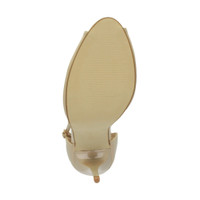 Bottom view of the sole of Nude Patent High Heel Ankle Strap Stiletto Peep Toe Shoes Sandals
