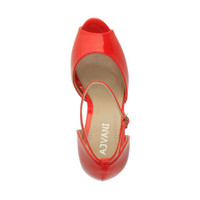 Top view of Red Patent High Heel Ankle Strap Stiletto Peep Toe Shoes Sandals