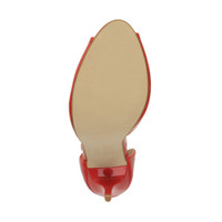 Bottom view of the sole of Red Patent High Heel Ankle Strap Stiletto Peep Toe Shoes Sandals