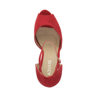 Top view of Red Suede High Heel Ankle Strap Stiletto Peep Toe Shoes Sandals
