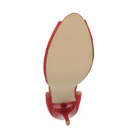 Bottom view of the sole of Red Suede High Heel Ankle Strap Stiletto Peep Toe Shoes Sandals