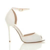 Right side view of White PU High Heel Ankle Strap Stiletto Peep Toe Shoes Sandals