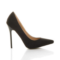 Right side view of Black Suede High Heel Pointed Court Shoes