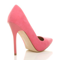 Back right side view of Coral Suede High Heel Pointed Court Shoes