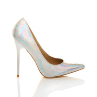 Right side view of Silver Mermaid PU High Heel Pointed Court Shoes