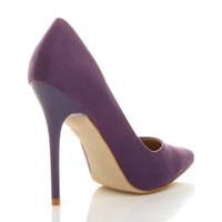 Back right side view of Purple Suede High Heel Pointed Court Shoes