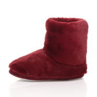 Left side view of Burgundy Fur Fur Lined Winter Ankle Boots Slippers Booties