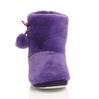 Front view of Purple Fur Fur Lined Winter Ankle Boots Slippers Booties