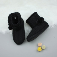 Black Knit Fur Lined Winter Ankle Boots Slippers Booties