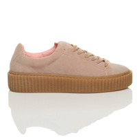 Right side view of Baby Pink Suede Platform Flatform Creepers Trainers