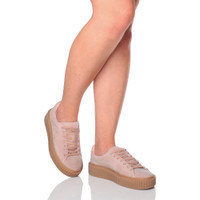 Model wearing Baby Pink Suede Platform Flatform Creepers Trainers