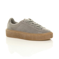 Front right side view of Grey Suede Platform Flatform Creepers Trainers