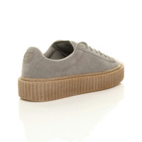 Back right side view of Grey Suede Platform Flatform Creepers Trainers