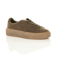Front right side view of Taupe Suede Platform Flatform Creepers Trainers