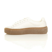 Left side view of White PU Platform Flatform Creepers Trainers