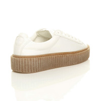Back right side view of White PU Platform Flatform Creepers Trainers