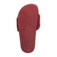 Bottom view of the sole of Burgundy Fur Flat Faux Fur Sandals Sliders