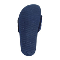 Bottom view of the sole of Navy Fur Flat Faux Fur Sandals Sliders