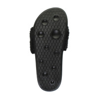 Bottom view of the sole of Black Fur Flat Faux Fur Sandals Sliders