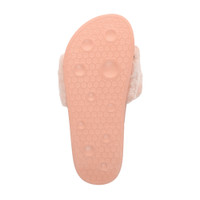 Bottom view of the sole of Pink Fur Flat Faux Fur Sandals Sliders